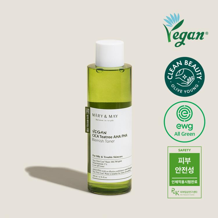 [MARY&MAY] Vegan CICA Tea Tree AHA PHA Blemish Toner 200ml